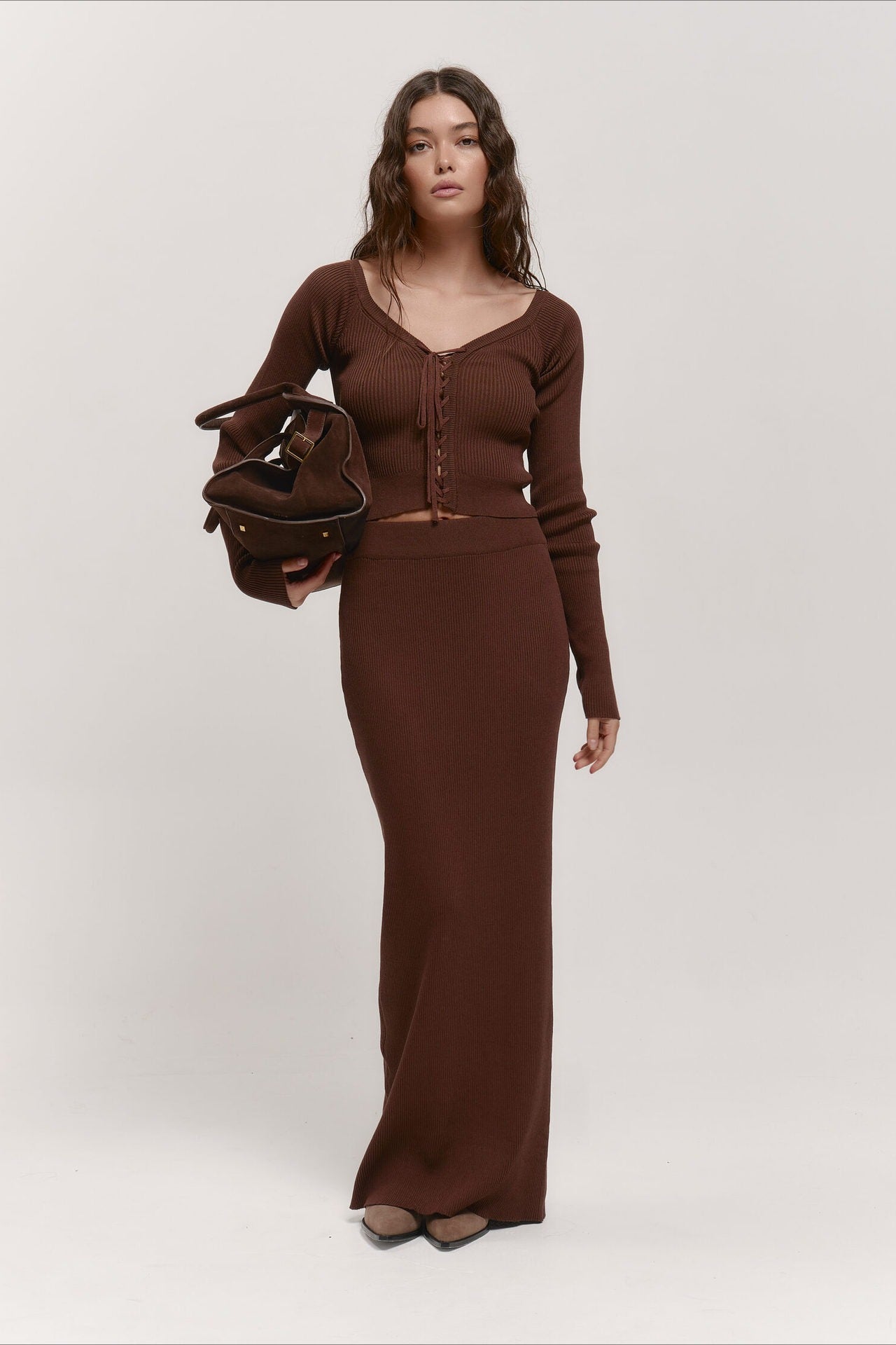 V-Neck Knit Crop Top Sweater Dress