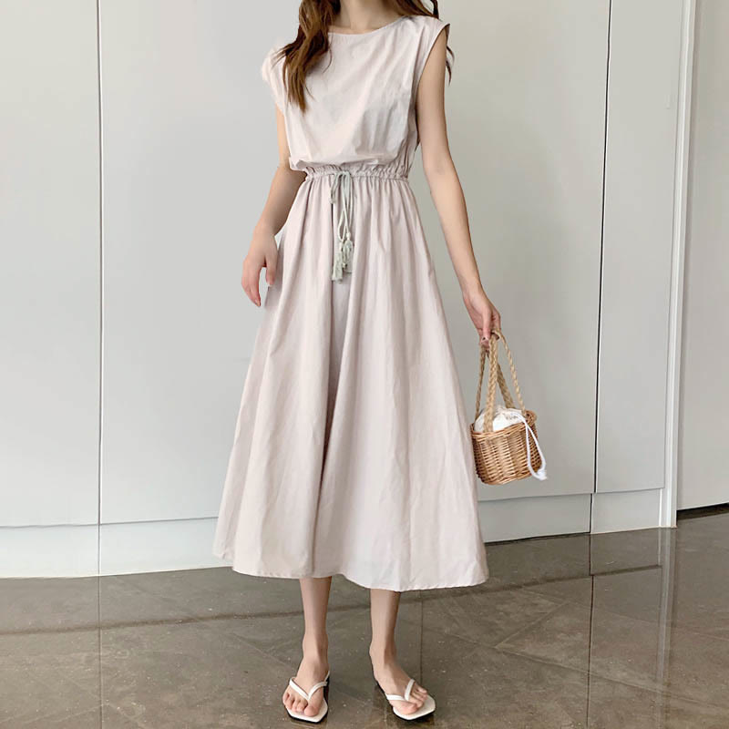 Cap Sleeve Drawstring Waist Linen Look Maxi Dress 12