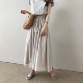 Cap Sleeve Drawstring Waist Linen Look Maxi Dress 18
