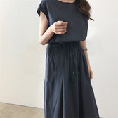 Cap Sleeve Drawstring Waist Linen Look Maxi Dress 28