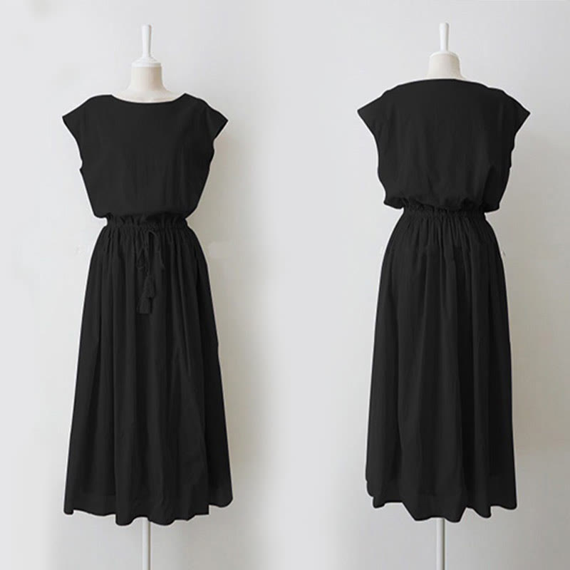 Cap Sleeve Drawstring Waist Linen Look Maxi Dress 23
