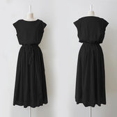 Cap Sleeve Drawstring Waist Linen Look Maxi Dress 23