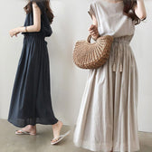Cap Sleeve Drawstring Waist Linen Look Maxi Dress 22