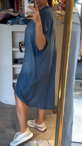 Dragonfly Print Short Sleeve Denim Shift Midi Dress 4