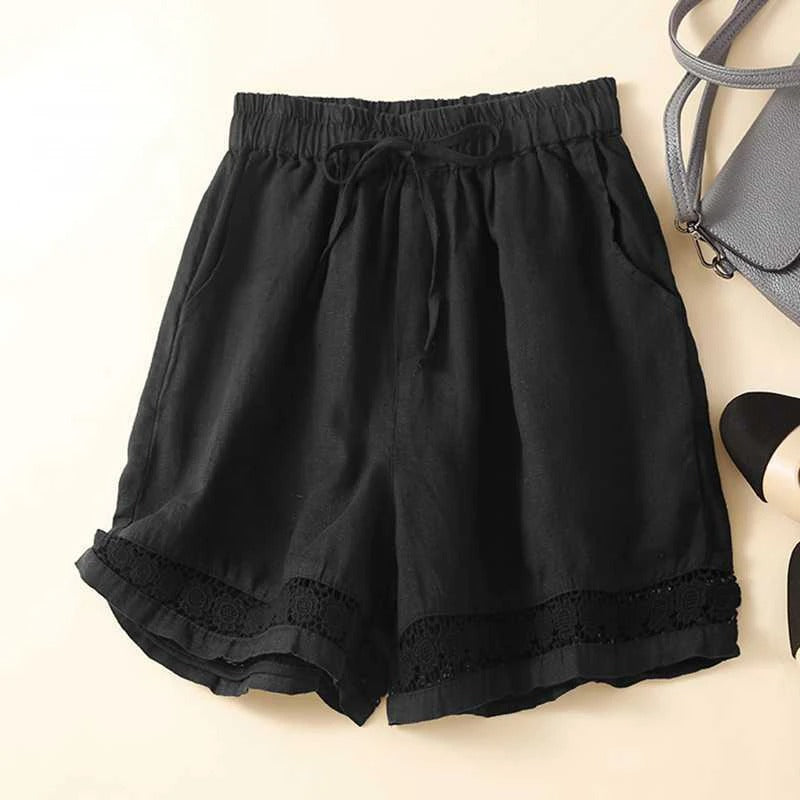 Drawstring Waist Crochet Lace Trim Shorts