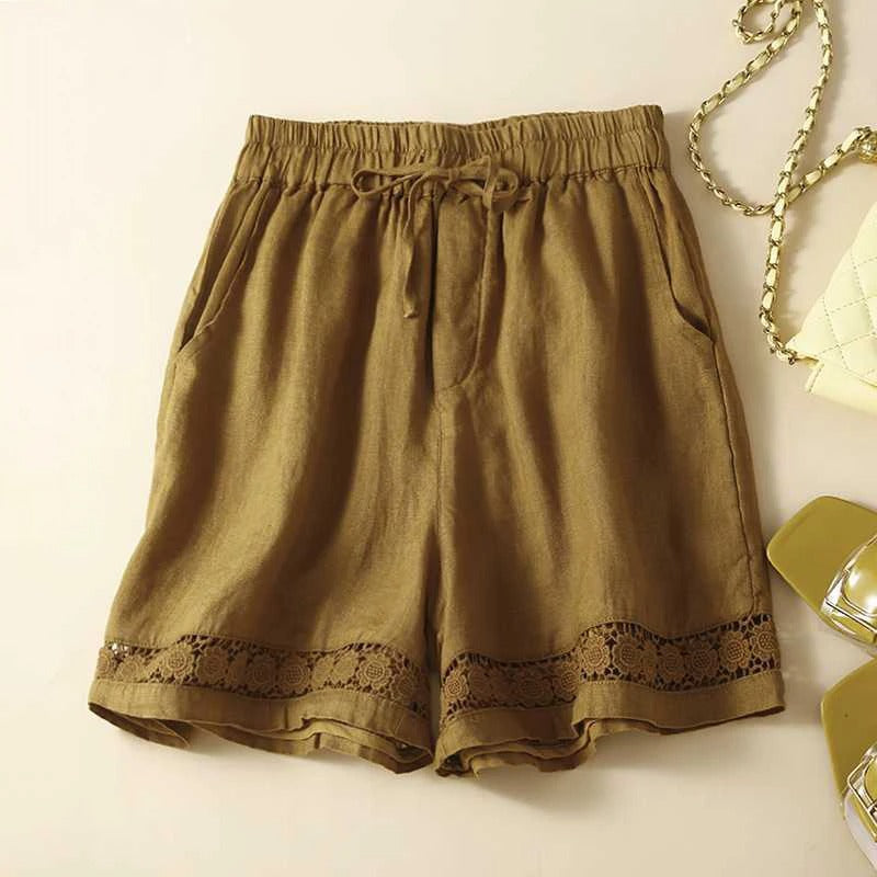 Drawstring Waist Crochet Lace Trim Shorts