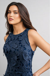 Almond Blue Sleeveless Lace Maxi Dress - View 4