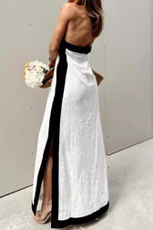 Halter Neck Keyhole High Split Contrast Trim Maxi Dress 3
