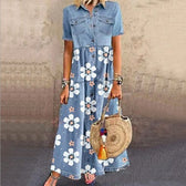 Collared Short Sleeve Tiered Denim Maxi Dress 4