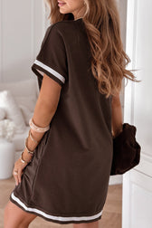 Round Neck Short Sleeve Striped Trim Pocket Mini Dress 5