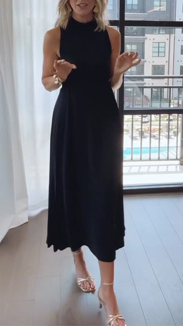 High Neck Sleeveless Slit Bodycon Midi Dress 2