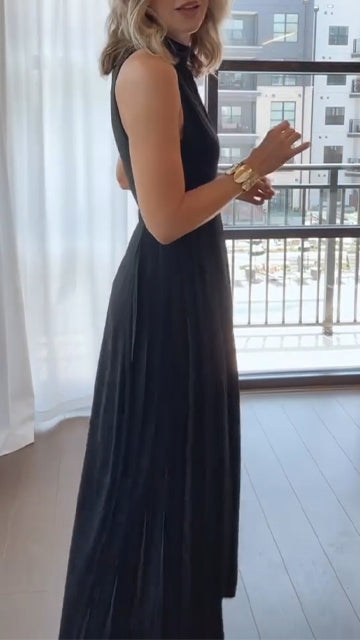 High Neck Sleeveless Slit Bodycon Midi Dress 3