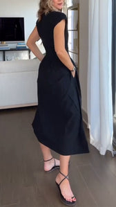 Short Sleeve Smocked Waist Pocket A-Line Maxi Dress 3