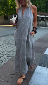 Deep V-Neck Halter Sleeveless Pocket Maxi Dress 2