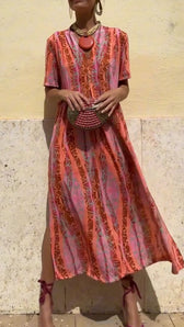Printed Short Sleeve Kaftan Maxi Dress Summer 2