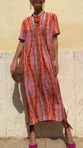 Printed Short Sleeve Kaftan Maxi Dress Summer