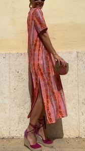 Printed Short Sleeve Kaftan Maxi Dress Summer 3