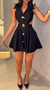 Sleeveless Collared Cut Out Pleated Flare Mini Dress 2