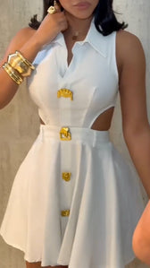 Sleeveless Collared Cut Out Pleated Flare Mini Dress 5
