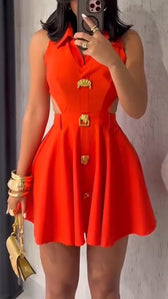 Sleeveless Collared Cut Out Pleated Flare Mini Dress 3