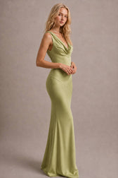 Satin Cowl Neck Fishtail Party Dress