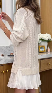 Cable Knit Long Sleeve Pleated Hem Sweater Mini Dress 3