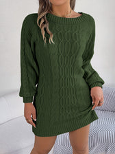 Cable Knit Boat Neck Long Sleeve Sweater Mini Dress 3