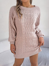 Cable Knit Boat Neck Long Sleeve Sweater Mini Dress 5