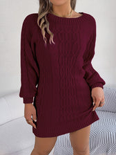 Cable Knit Boat Neck Long Sleeve Sweater Mini Dress 4