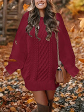 Cable Knit Crew Neck Long Sleeve Sweater Mini Dress 5