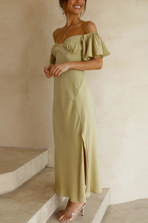 Pure Love Satin Butterfly Sleeve Slit Midi Dress - View 17