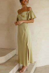 Pure Love Satin Butterfly Sleeve Slit Midi Dress - View 17