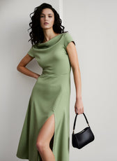 Silk-Like Satin Slit Maxi Silk Dress
