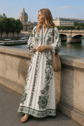 Printed Long-Sleeve Boho Dress