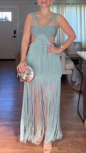 Spaghetti Strap Cut Out Fringe Maxi Dress Party
