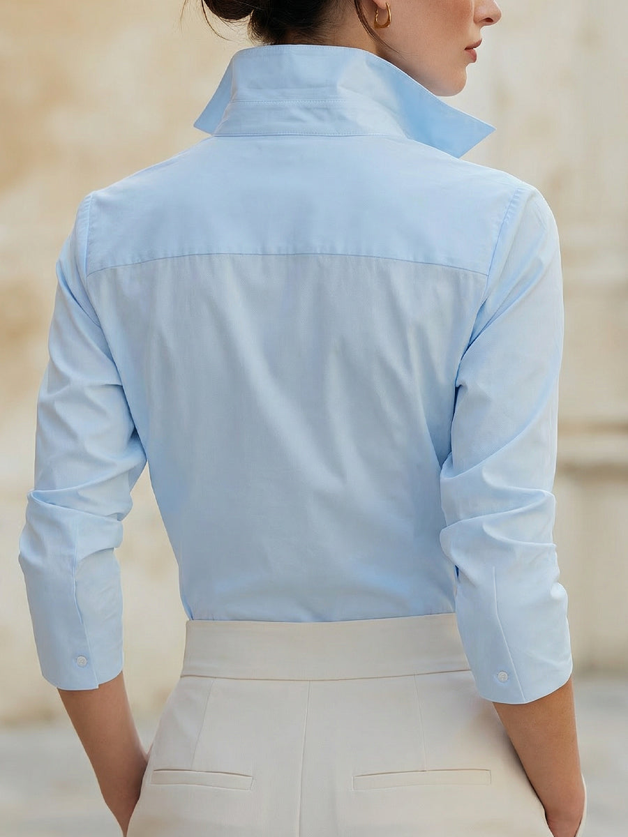 High Collar Wrap Front Long Sleeve Blouse