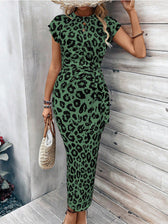 High Neck Cap Sleeve Ruched Bodycon Maxi Dress 4