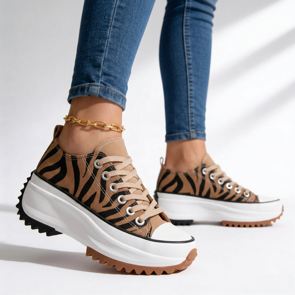 Zebra Print Lace Up Chunky Platform Sneakers