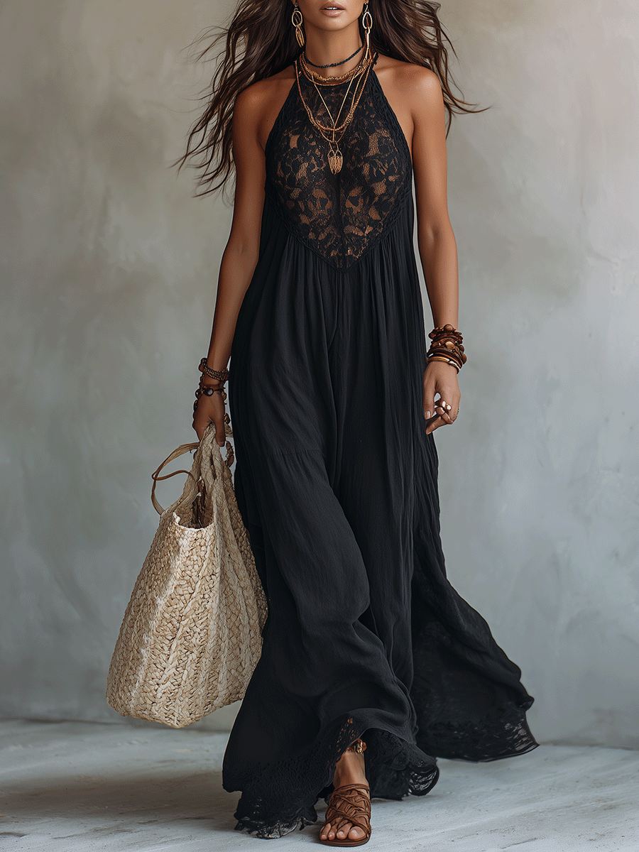 Bohemian Sleeveless Soft Drape Statement Evening Maxi Dress