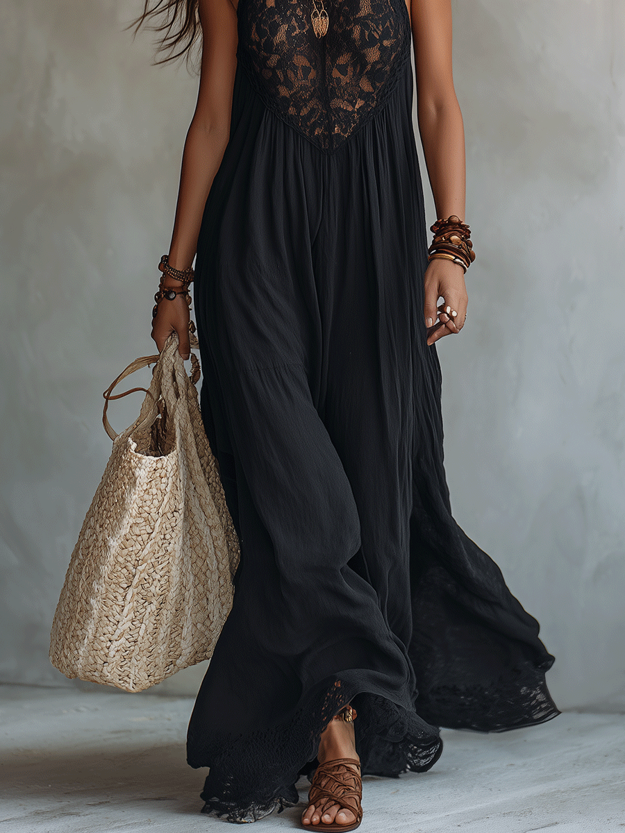 Bohemian Sleeveless Soft Drape Statement Evening Maxi Dress