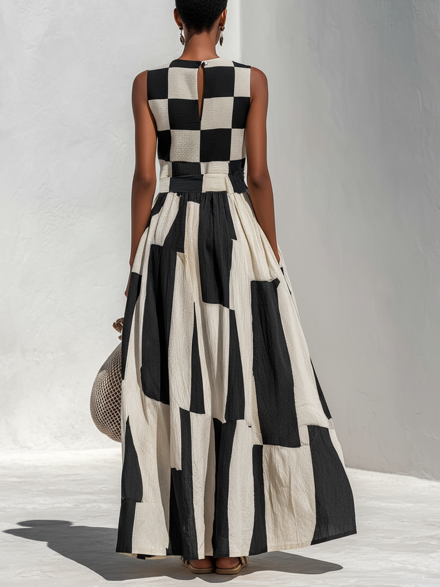 Ardenne | Plaid and Stripe Panelled Sleeveless Maxi Dress