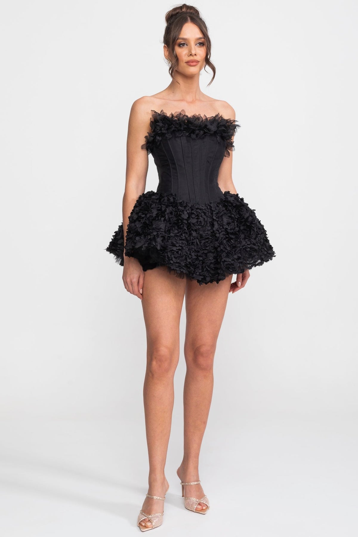 Strapless Corset Bodice 3D Floral Applique Skirt Mini Dress 3