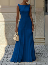 Boat Neck Sleeveless Pleated Maxi Dress 8