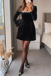 Endless Celebration Velvet Jewel Embellished Trim Mini Dress - View 7