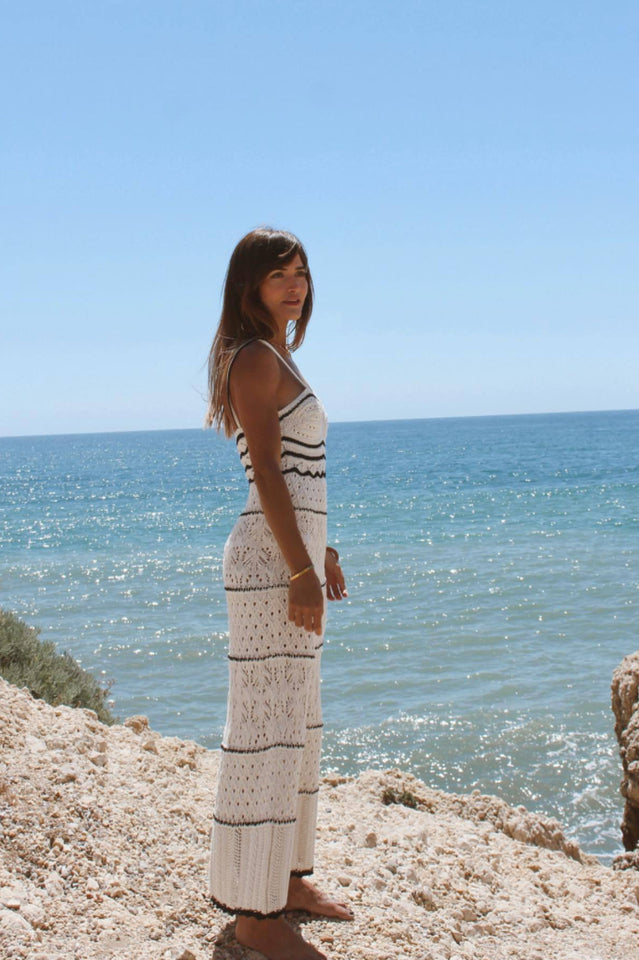 Crochet Knit Spaghetti Strap Pointelle Midi Dress 6