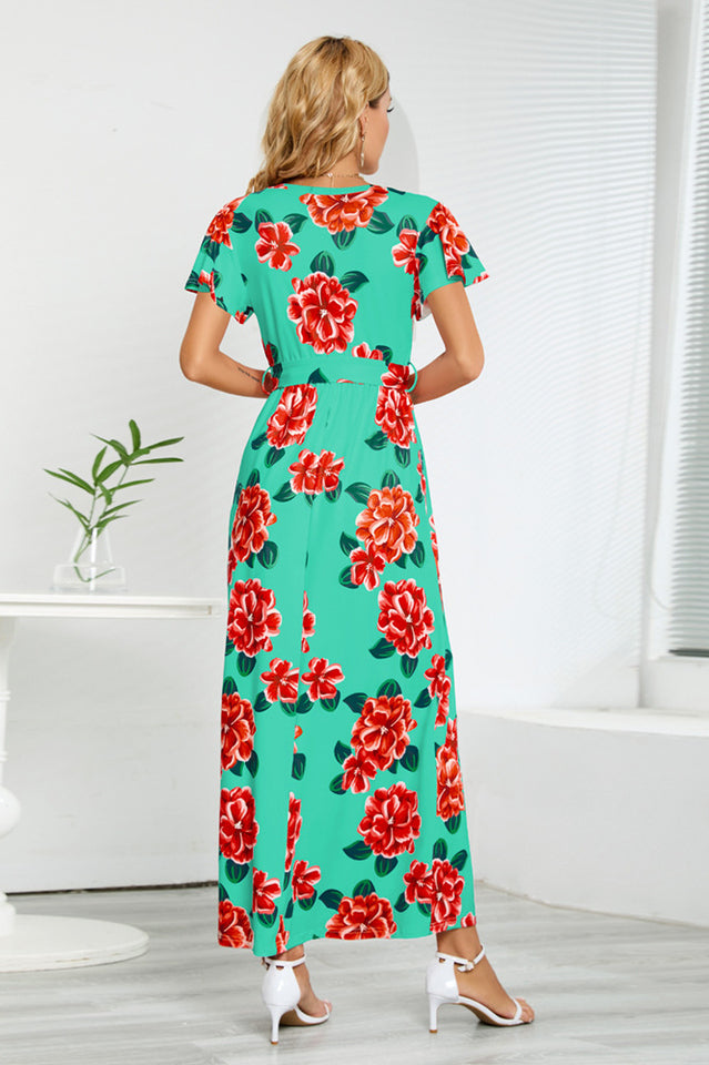 V-Neck Vacation A-line Midi Dress