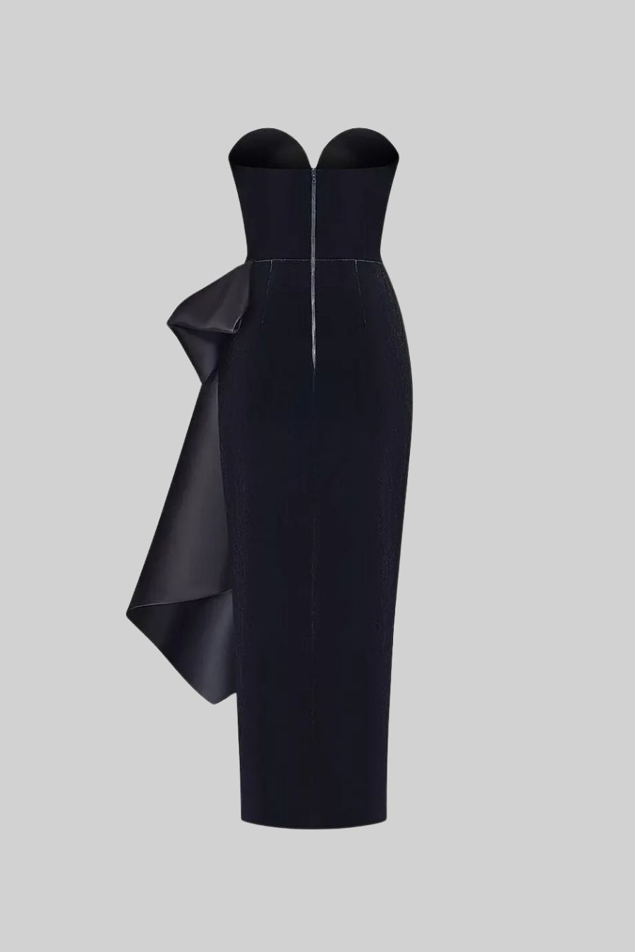 Velvet Strapless Sweetheart Oversized Bow High Split Midi Dress 18