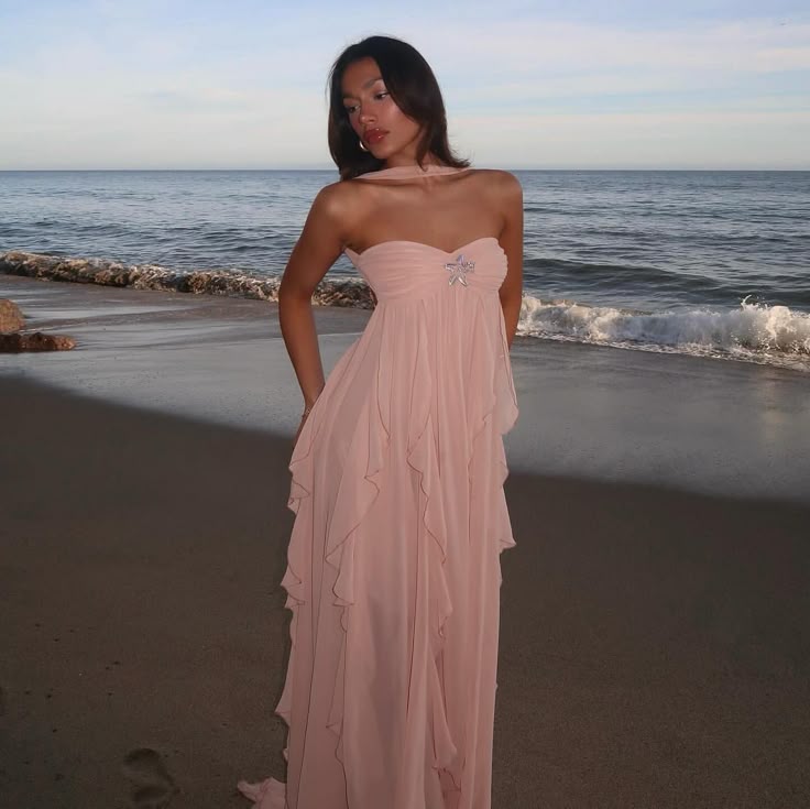 Collins | Ruffle Strapless Maxi Dress Pink