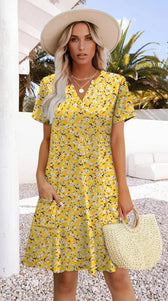 Floral Notch Neck Short Sleeve Mini Dress 11
