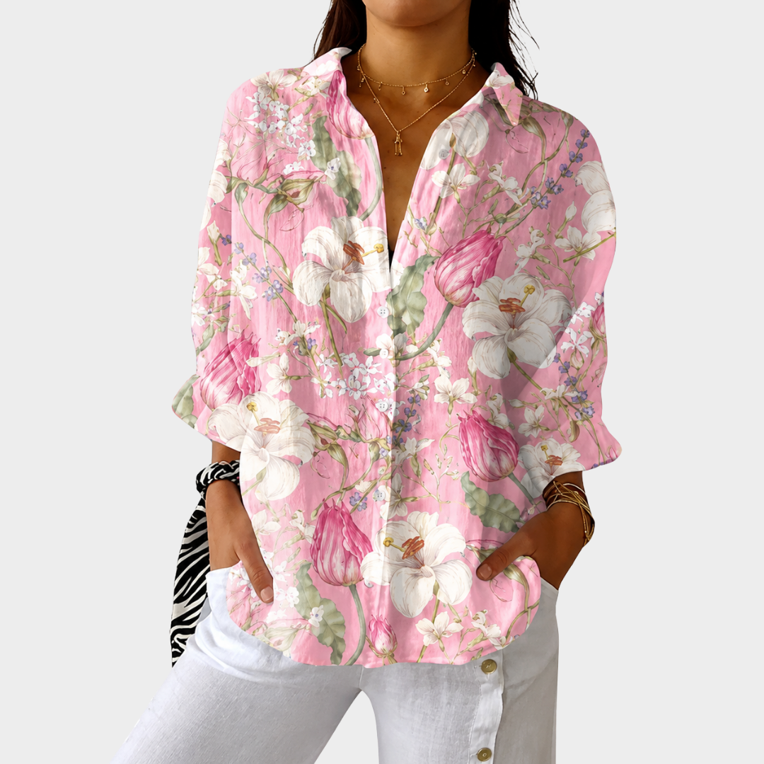 Floral Collared Long Sleeve Button Front Shirt